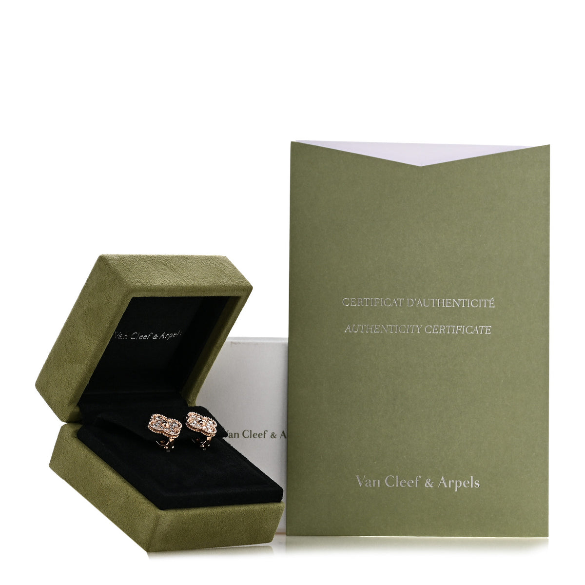Van Cleef & Arpels 18K Rose Gold Diamond Vintage Alhambra Earrings 5 of 5