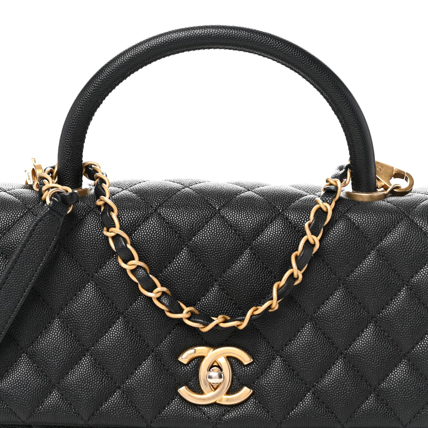 Caviar Quilted Small Coco Handle Flap Black