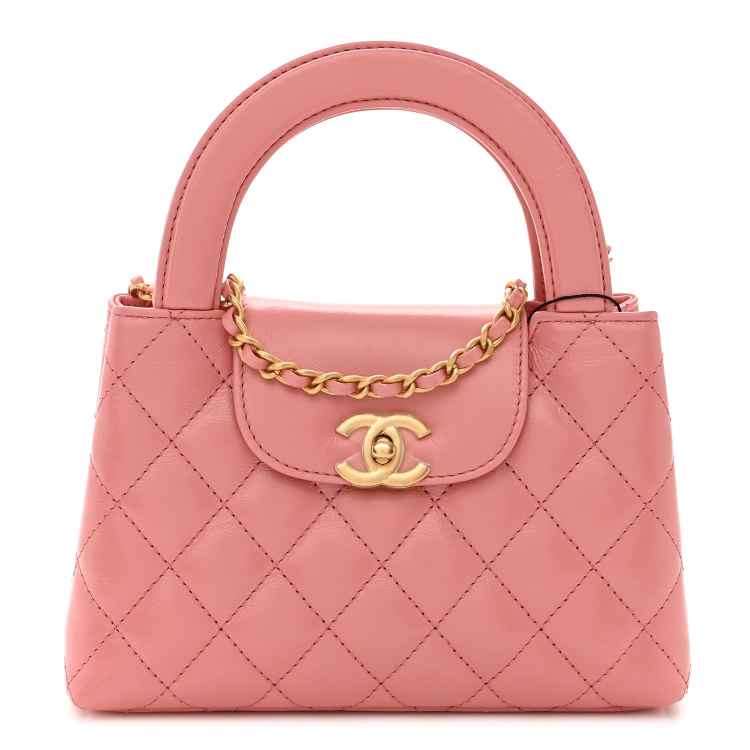 Chanel Shiny Aged Calfskin Quilted Nano Kelly Shopper Coral Pink 1 of 11
