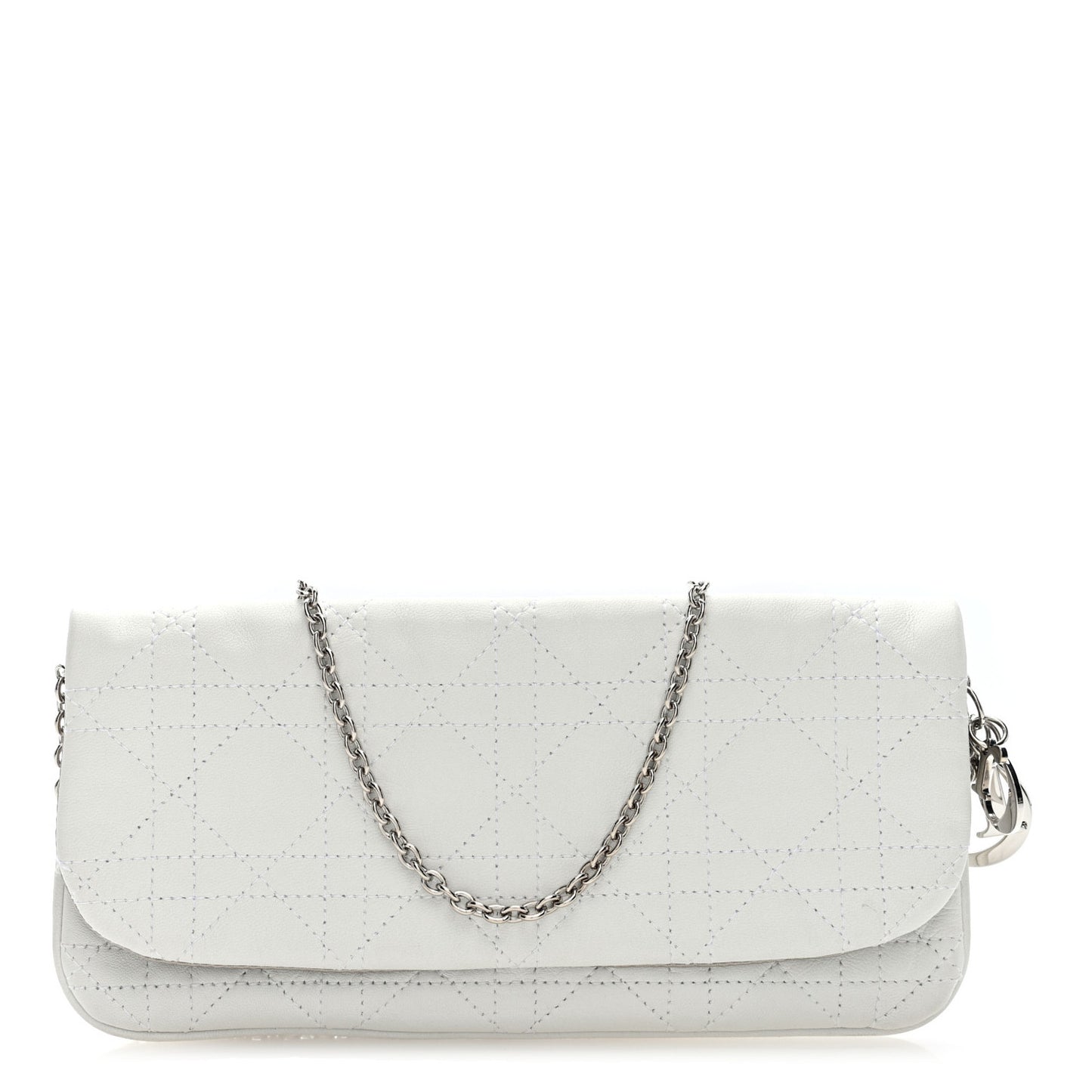 Lambskin Cannage Lady Dior Chain Clutch White