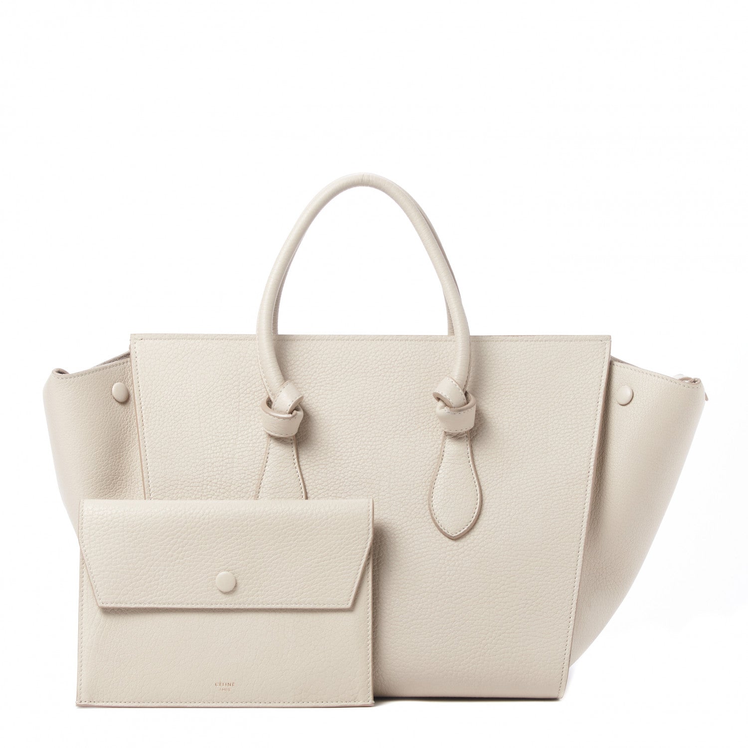 Celine Crisped Calfskin Tie Knot Small Tote Chalk 1 of 8