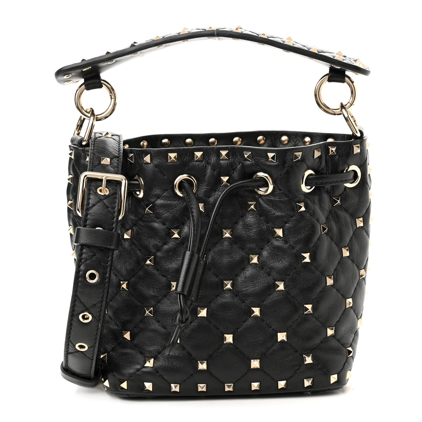 Nappa Mini Rockstud Spike Bucket Bag Black