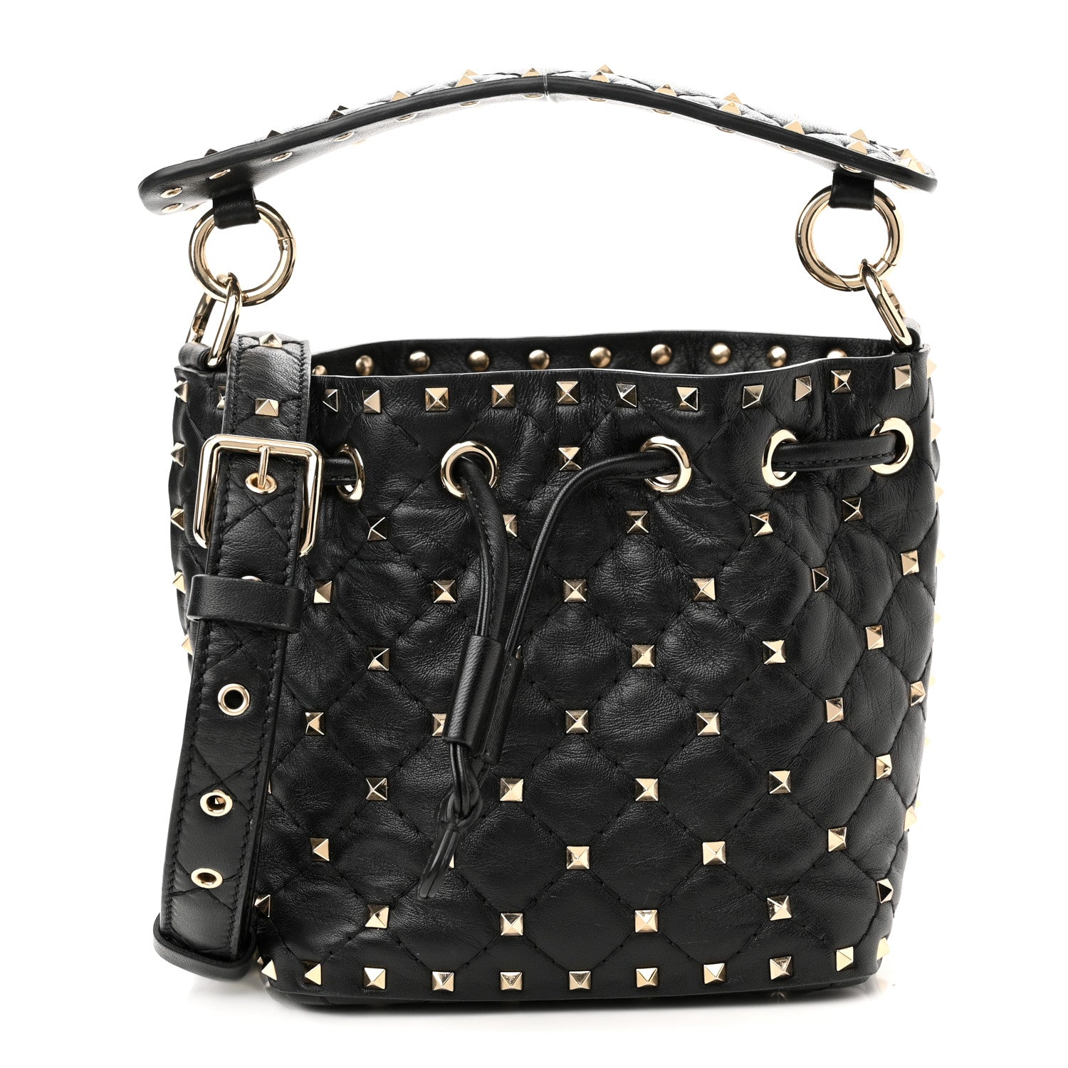 Valentino Garavani Nappa Mini Rockstud Spike Bucket Bag Black 1 of 11