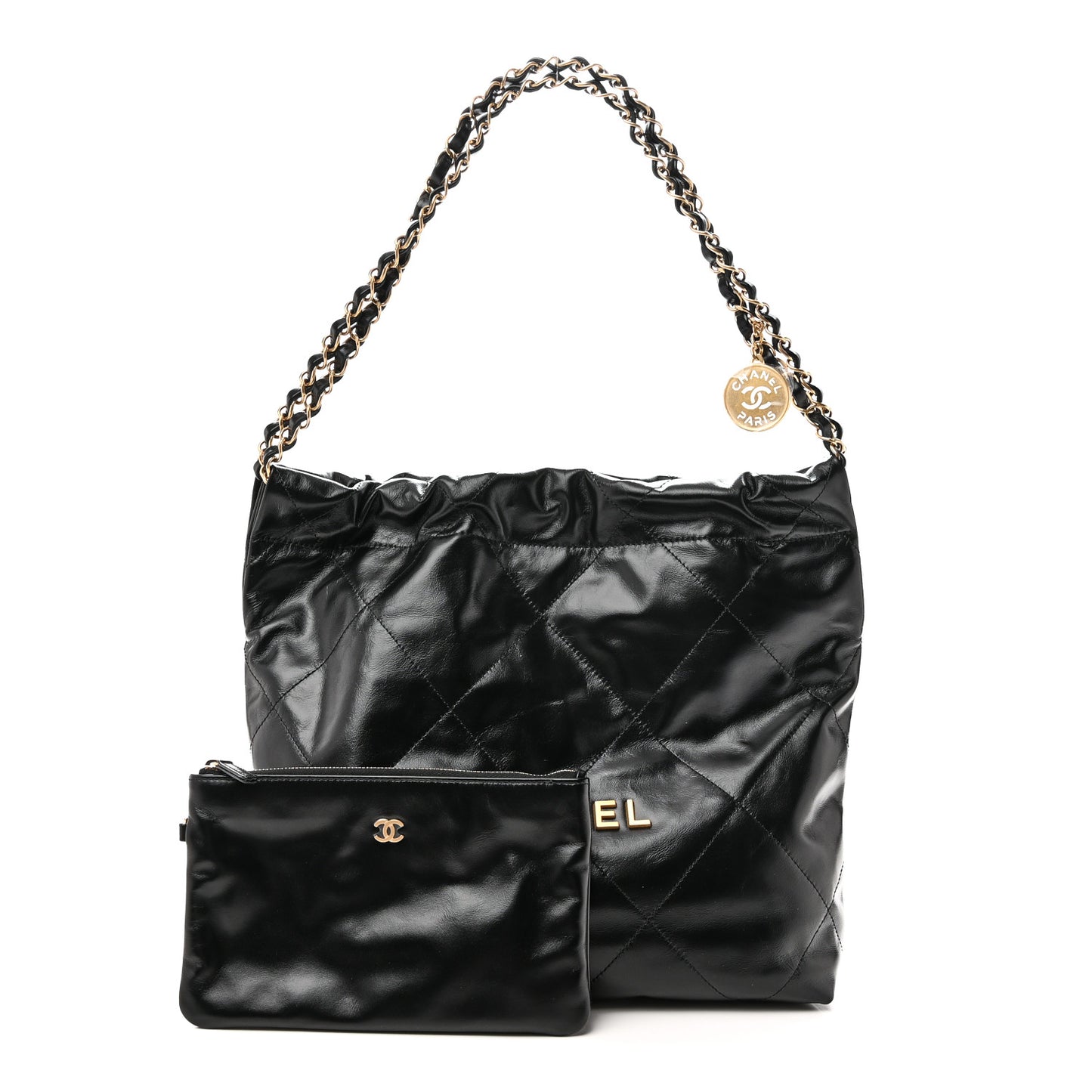 Shiny Calfskin Quilted Small Chanel 22 Black