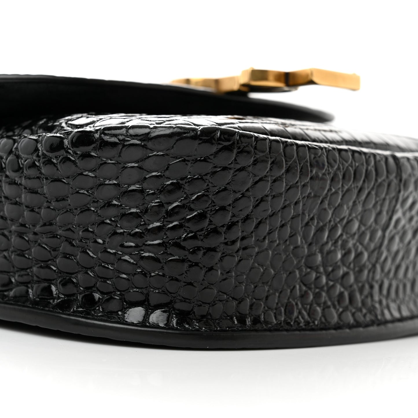 Crocodile Embossed Calfskin Small Kaia Satchel Black