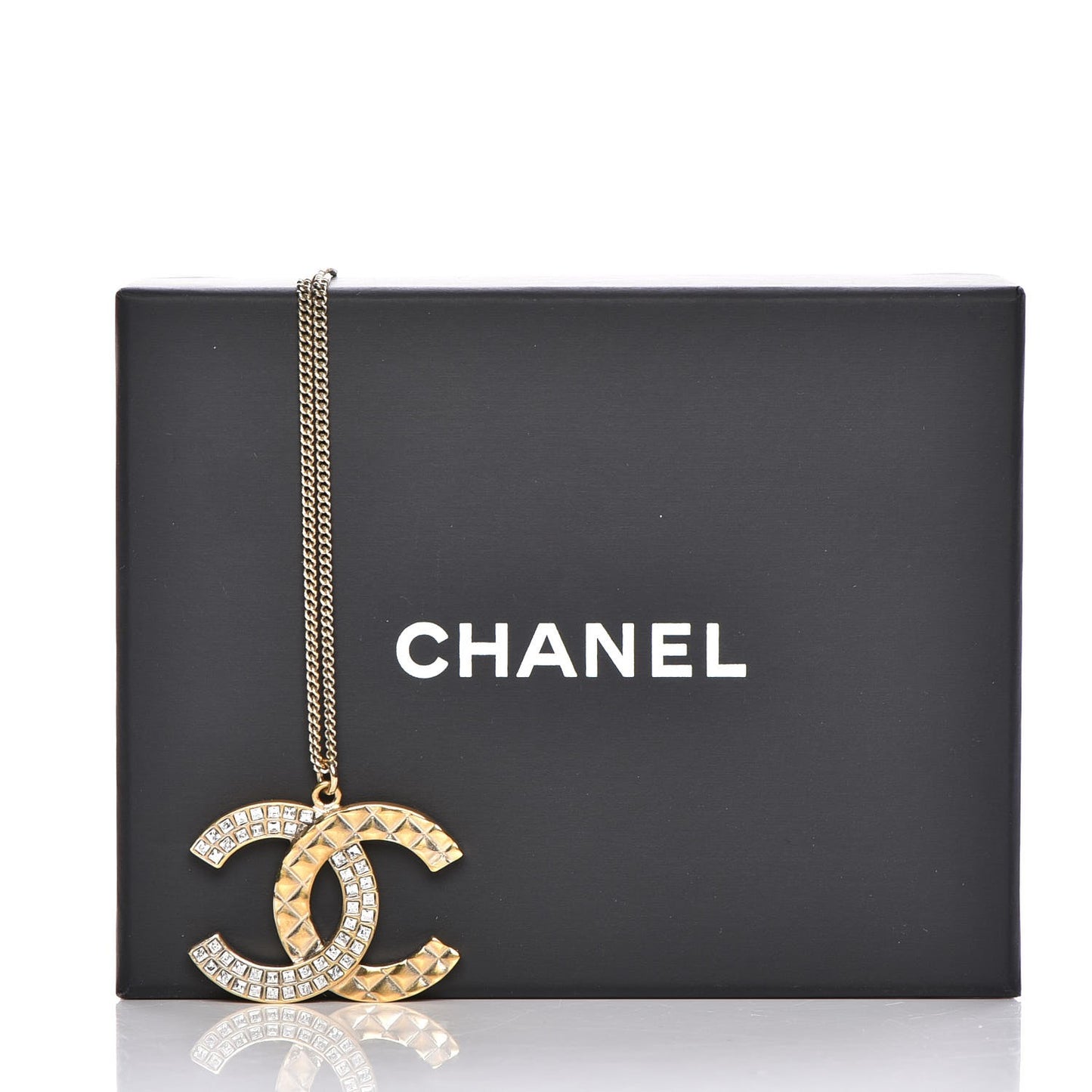 Baguette Crystal Quilted CC Pendant Necklace Gold