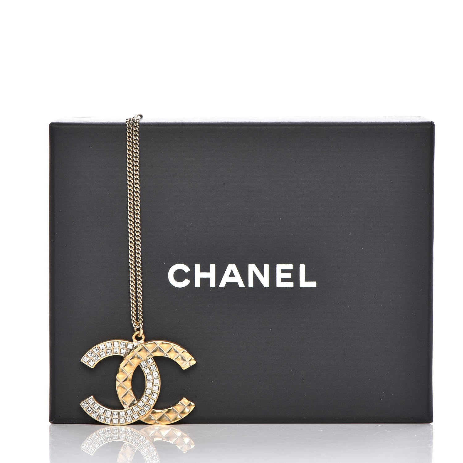 Chanel Baguette Crystal Quilted CC Pendant Necklace Gold 6 of 6
