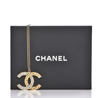 Chanel Baguette Crystal Quilted CC Pendant Necklace Gold 6 of 6