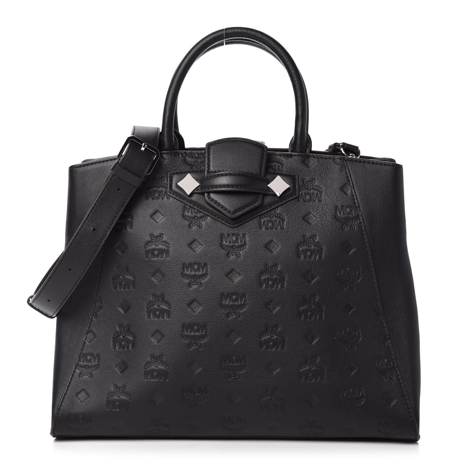MCM Calfskin Ottomar Monogram Medium Essential Tote Black 1 of 11