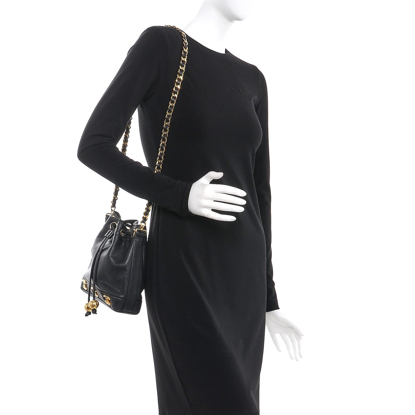 Caviar CC Drawstring Shoulder Bag Black