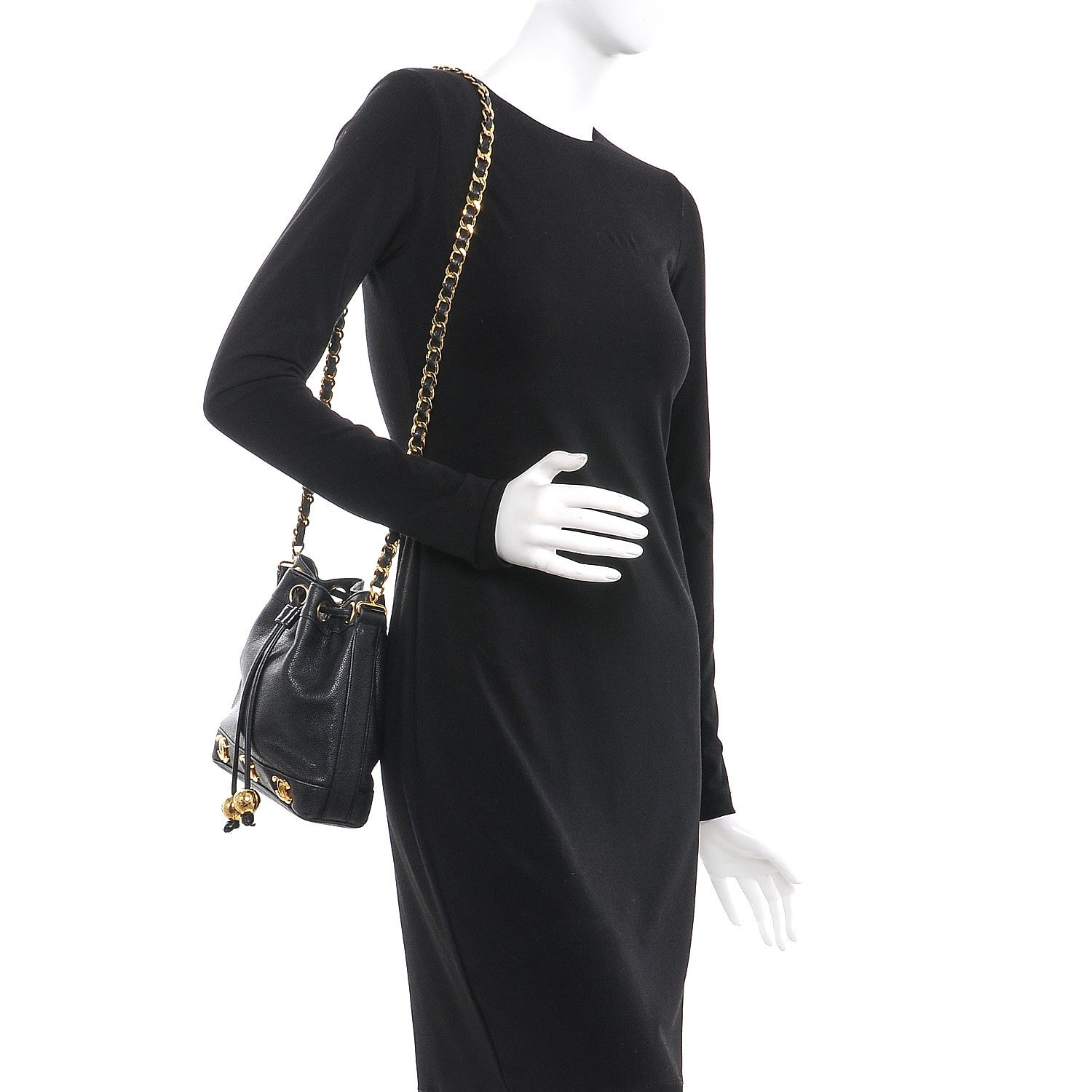 Chanel Caviar CC Drawstring Shoulder Bag Black 2 of 10