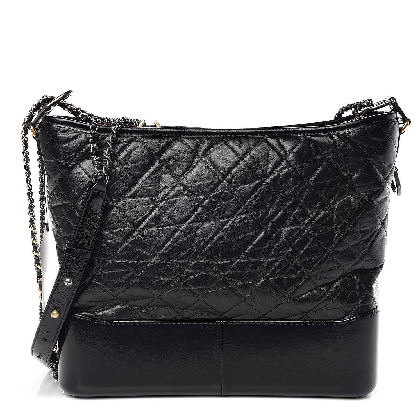 Aged Calfskin Quilted Large Gabrielle Hobo Black