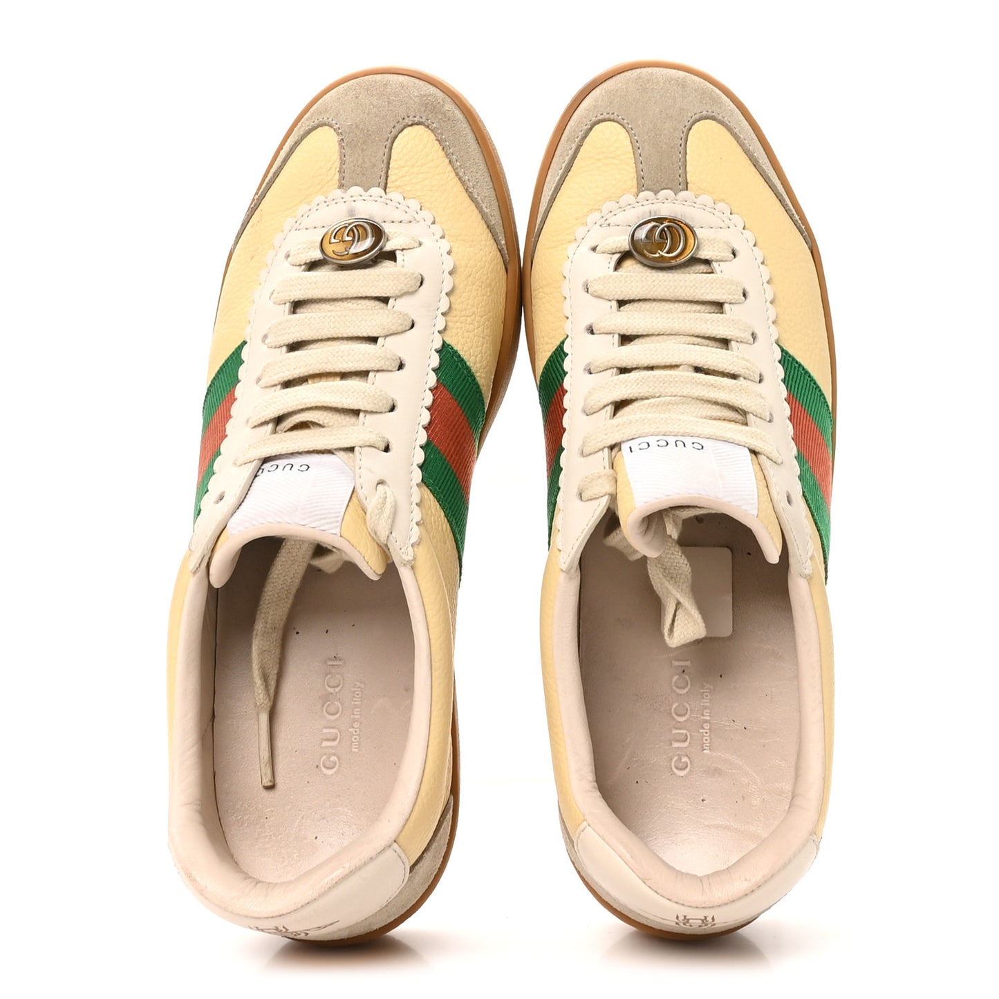 Calfskin Suede Web Womens G74 Sneakers 35 Oatmeal Burro New Mystic White