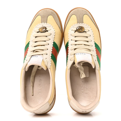 Gucci Calfskin Suede Web Womens G74 Sneakers 35 Oatmeal Burro New Mystic White 2 of 11