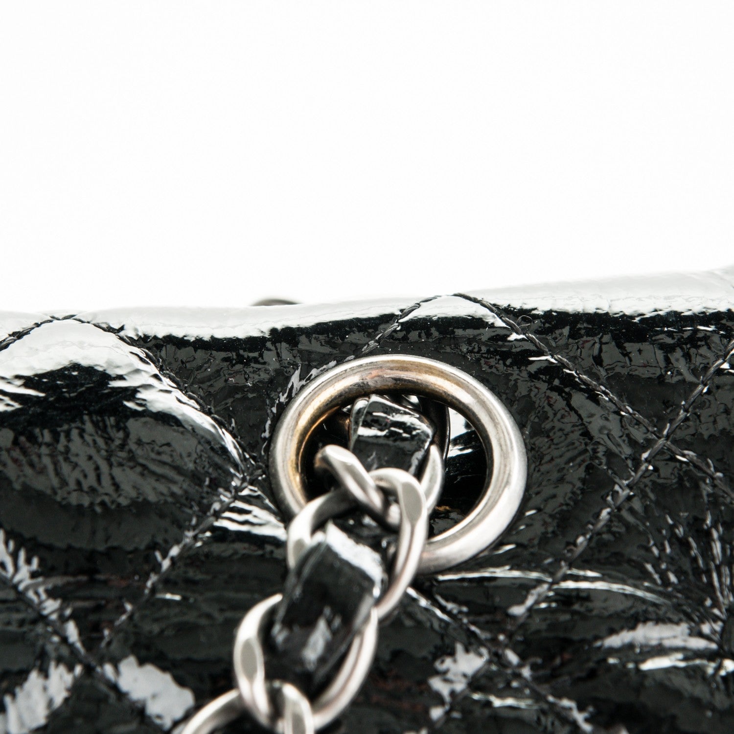 Chanel Distressed Patent Quilted Medium Double Flap Black 9 of 12
