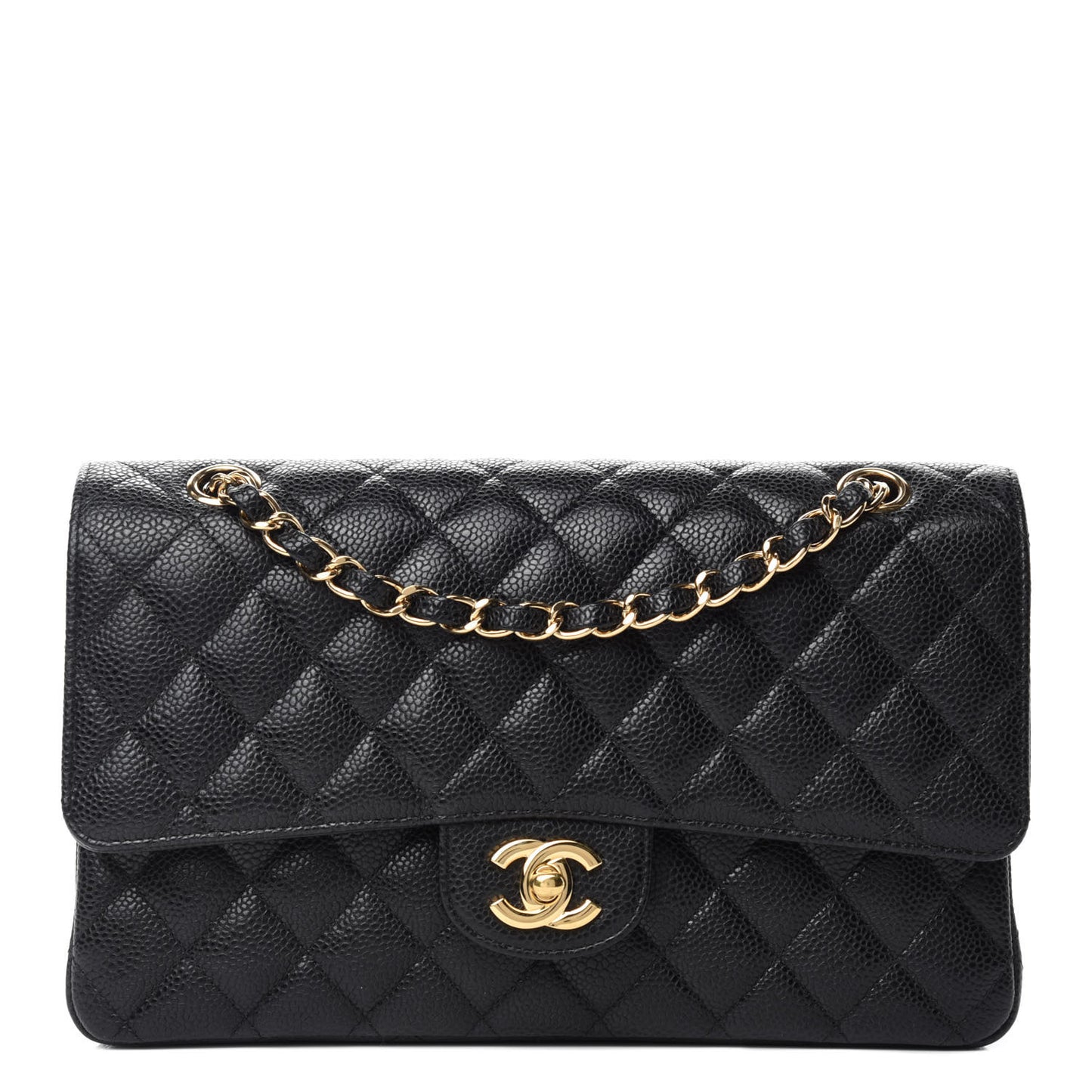 Caviar Quilted Medium Double Flap Black
