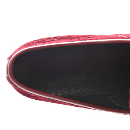 Gucci Velvet Malaga Kid GG Monogram Horsebit Womens Jordaan Loafers 36 Red Cipria Romantic Cerise 7 of 8