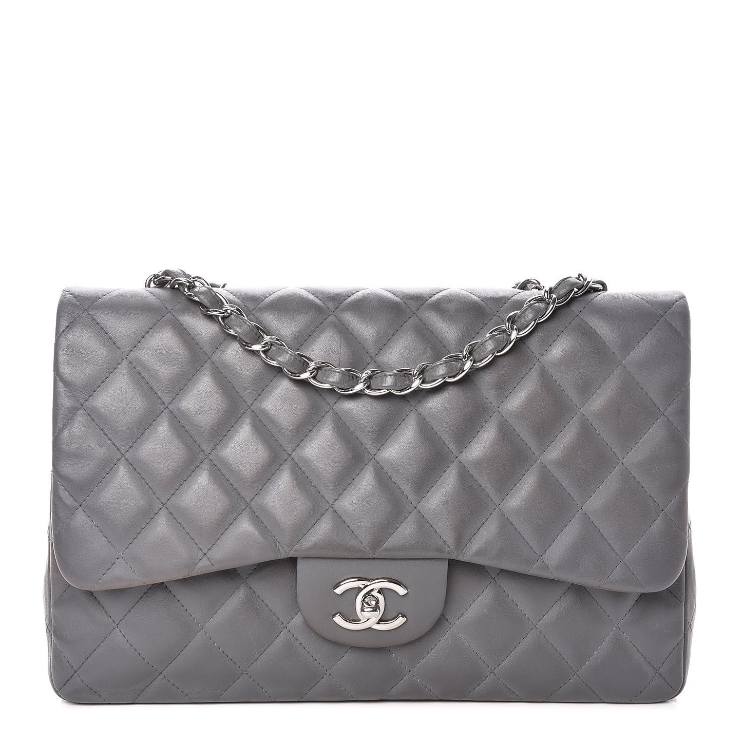 Lambskin Quilted Jumbo Single Flap Grey