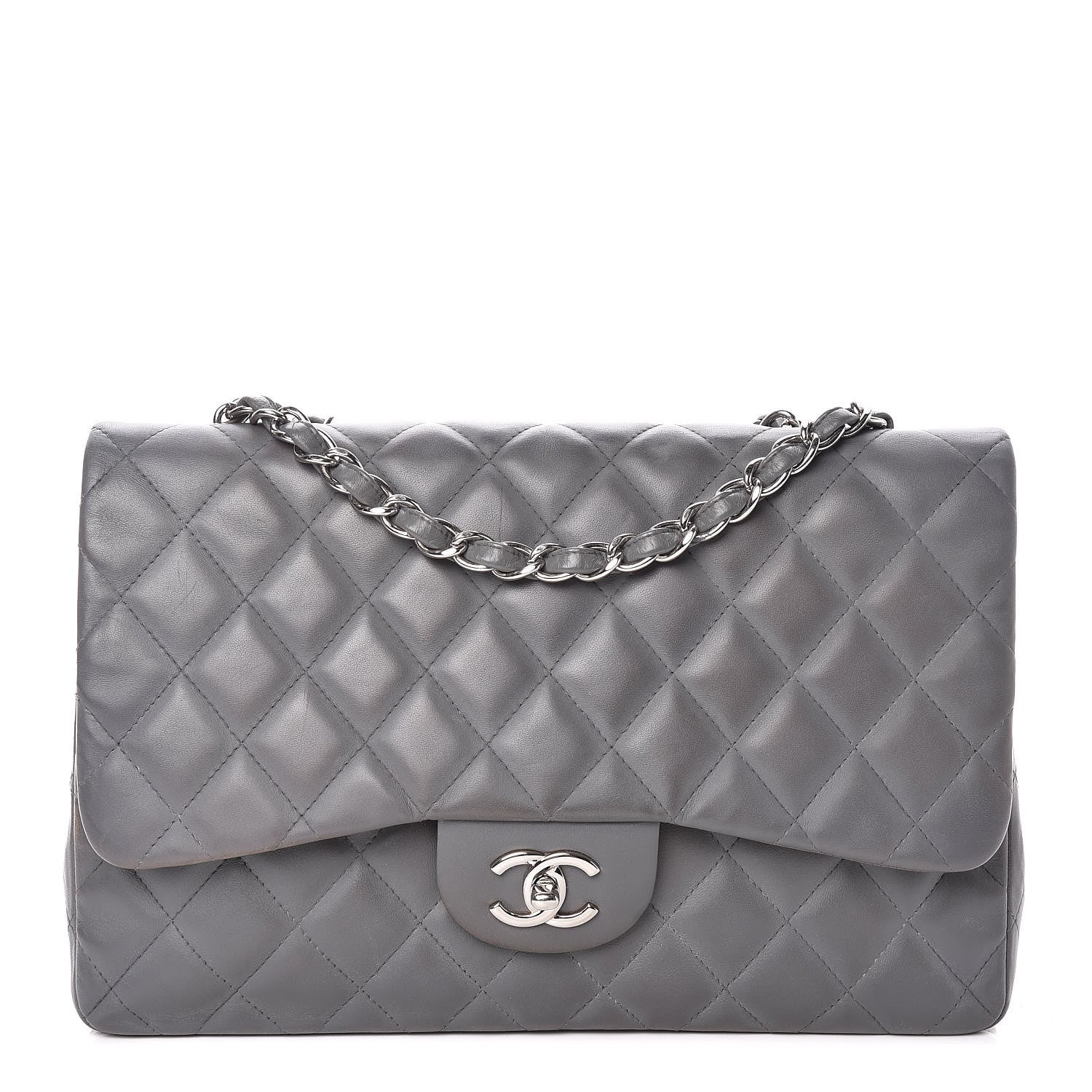 Chanel Lambskin Quilted Jumbo Single Flap Grey 1 of 20
