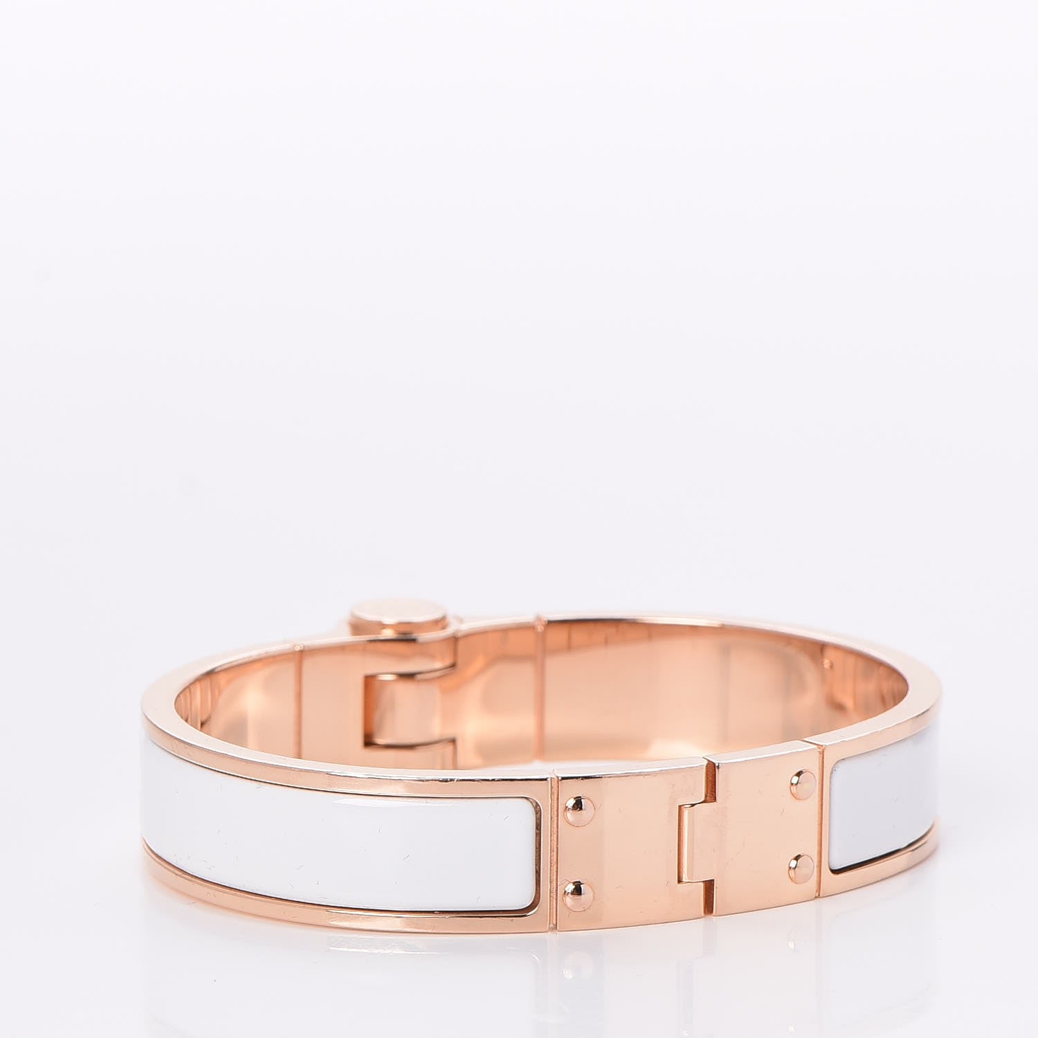 Hermes Enamel Charniere Uni Narrow Hinged Bracelet S White 3 of 6