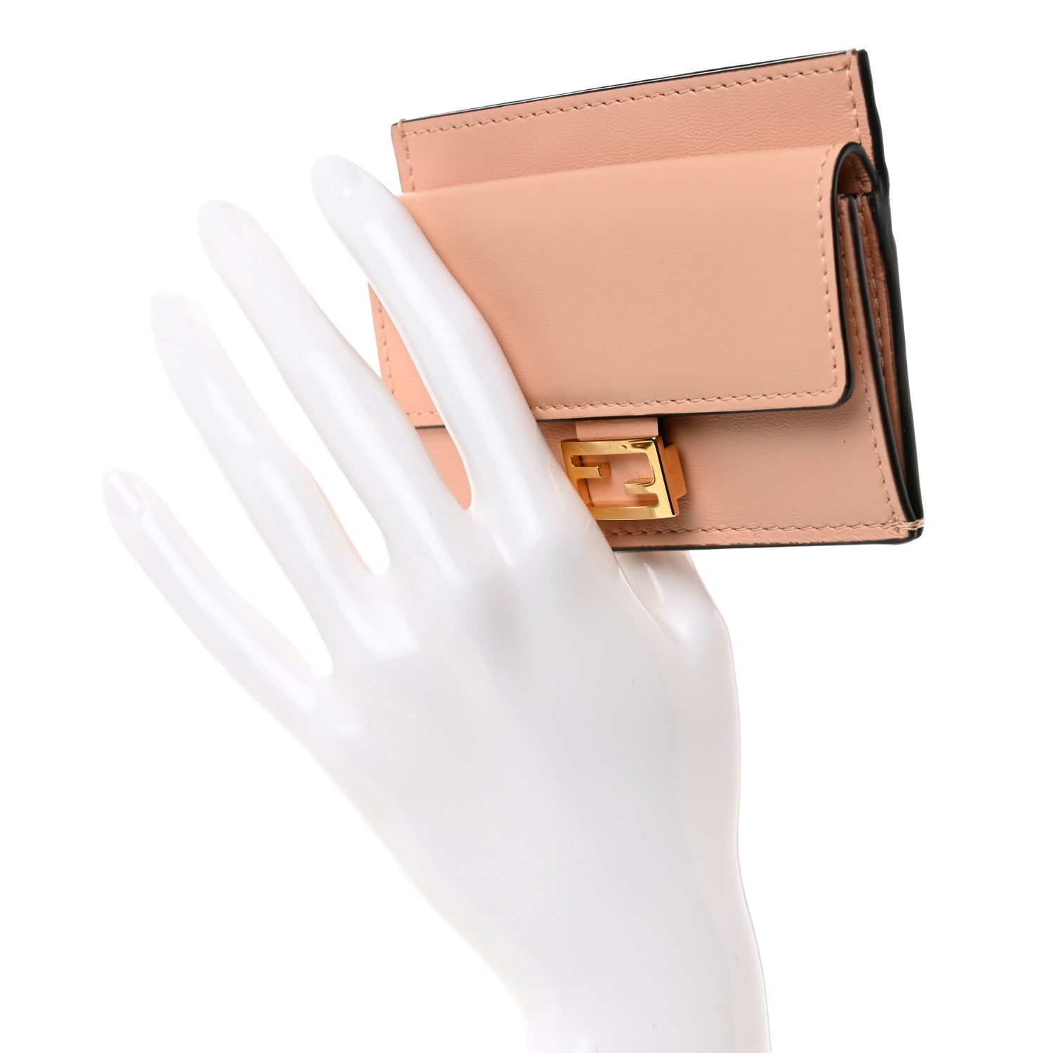 Fendi Nappa Matisse FF Diagonal Embossed Fold Over Card Holder Wallet Baby Pink 2 of 8
