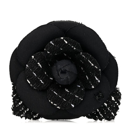Chanel Tweed Camellia Pin Brooch Black 1 of 3