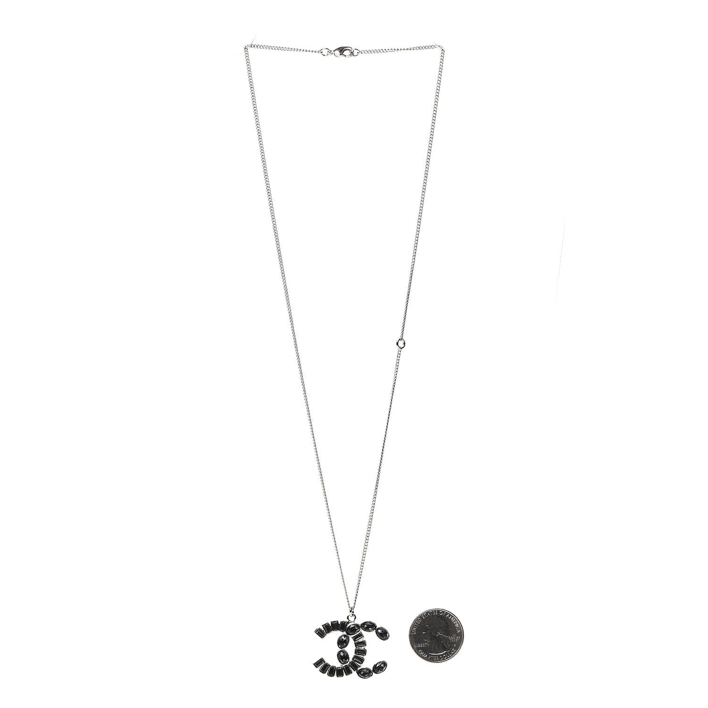 Baguette Crystal CC Pendant Necklace Silver