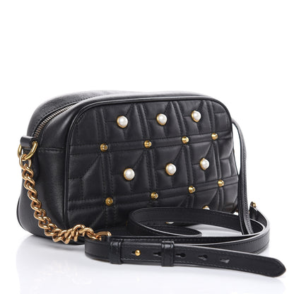 Gucci Calfskin Matelasse Studded Small Pearly GG Marmont Chain Shoulder Bag Black 3 of 15