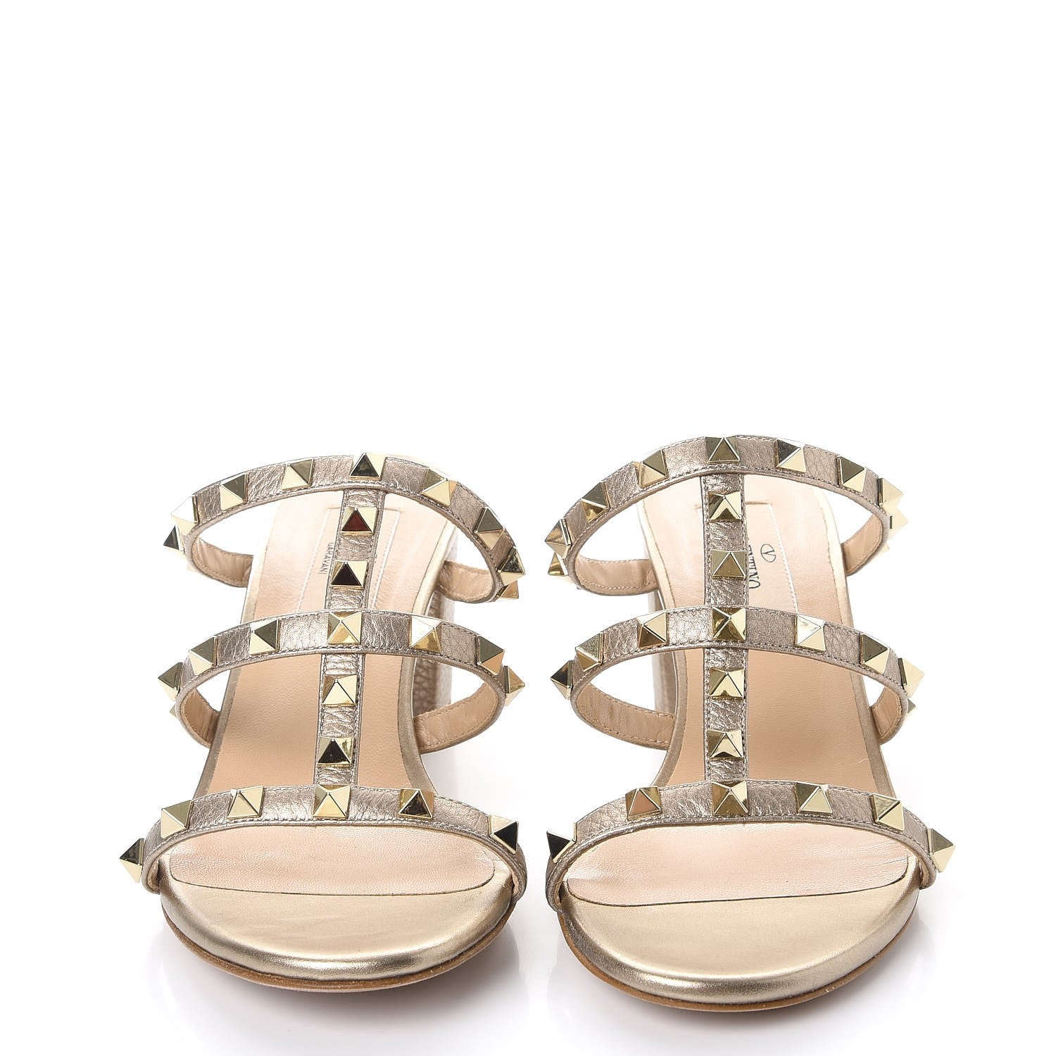 Valentino Garavani Metallic Pebbled Calfskin Rockstud 60mm Caged Slide Sandals 37 Skin 2 of 9