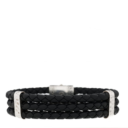 John Hardy Sterling Silver Leather Three Row Braided Hammered Bracelet Black 1 of 5