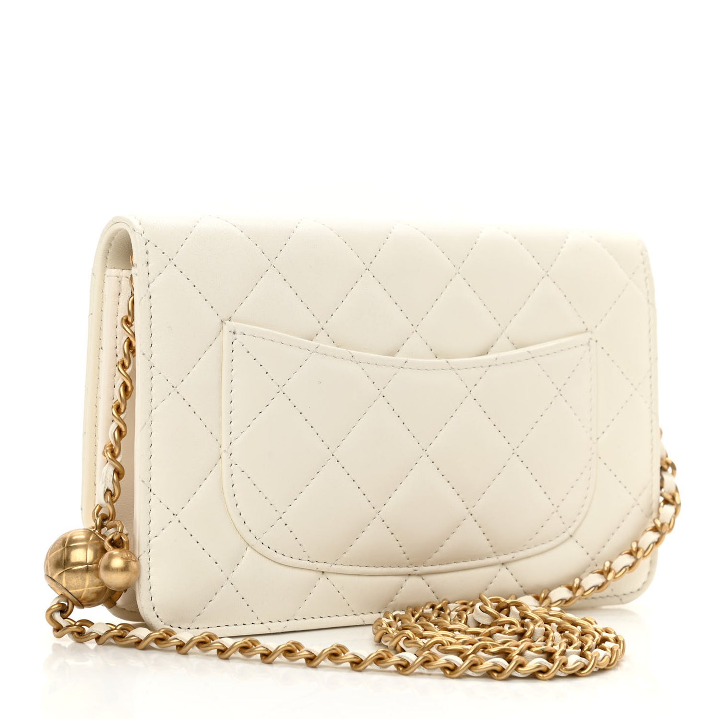 Lambskin Quilted CC Pearl Crush Wallet on Chain WOC White