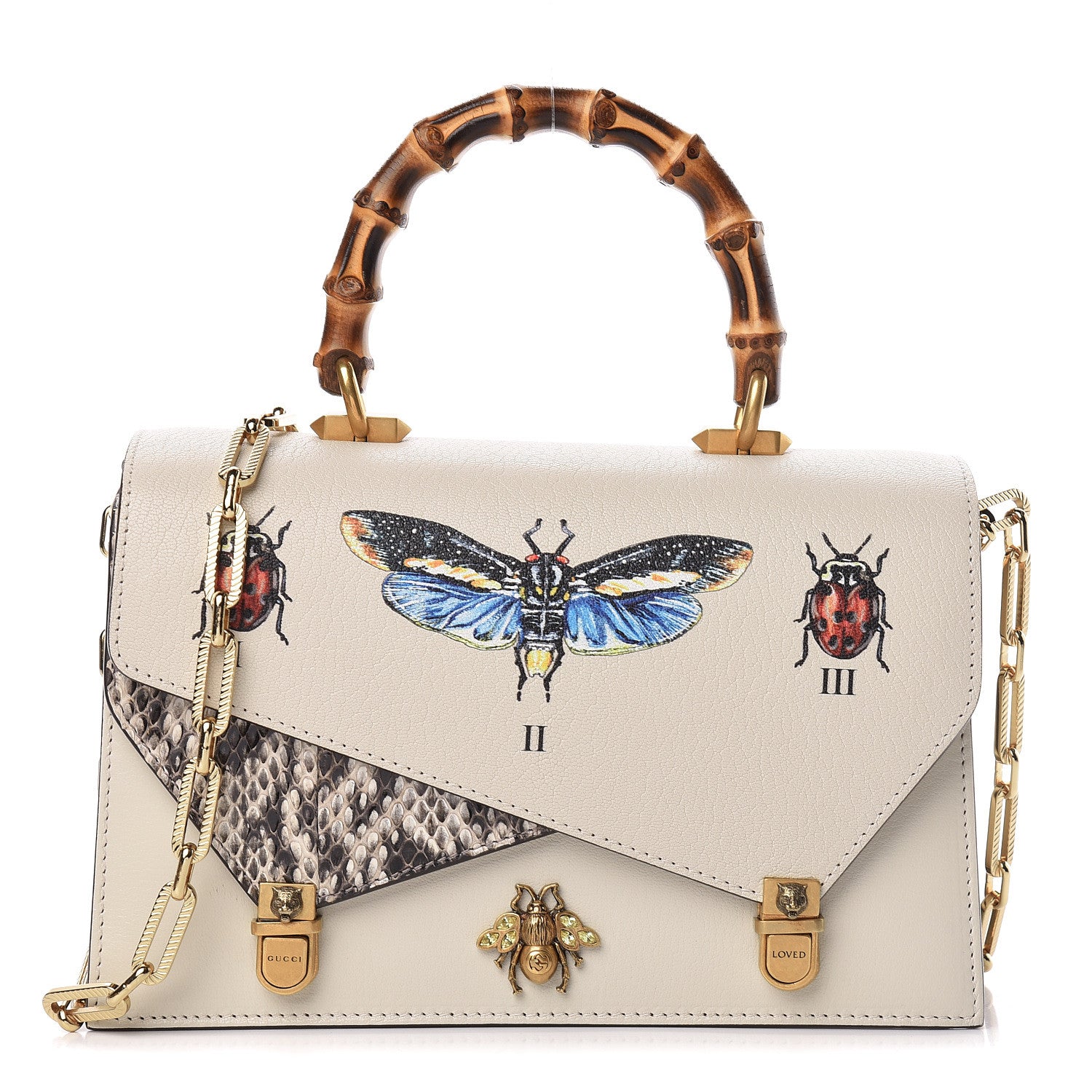 Gucci Calfskin Snakeskin Studded Small Ottilia Top Handle Bag White 1 of 14