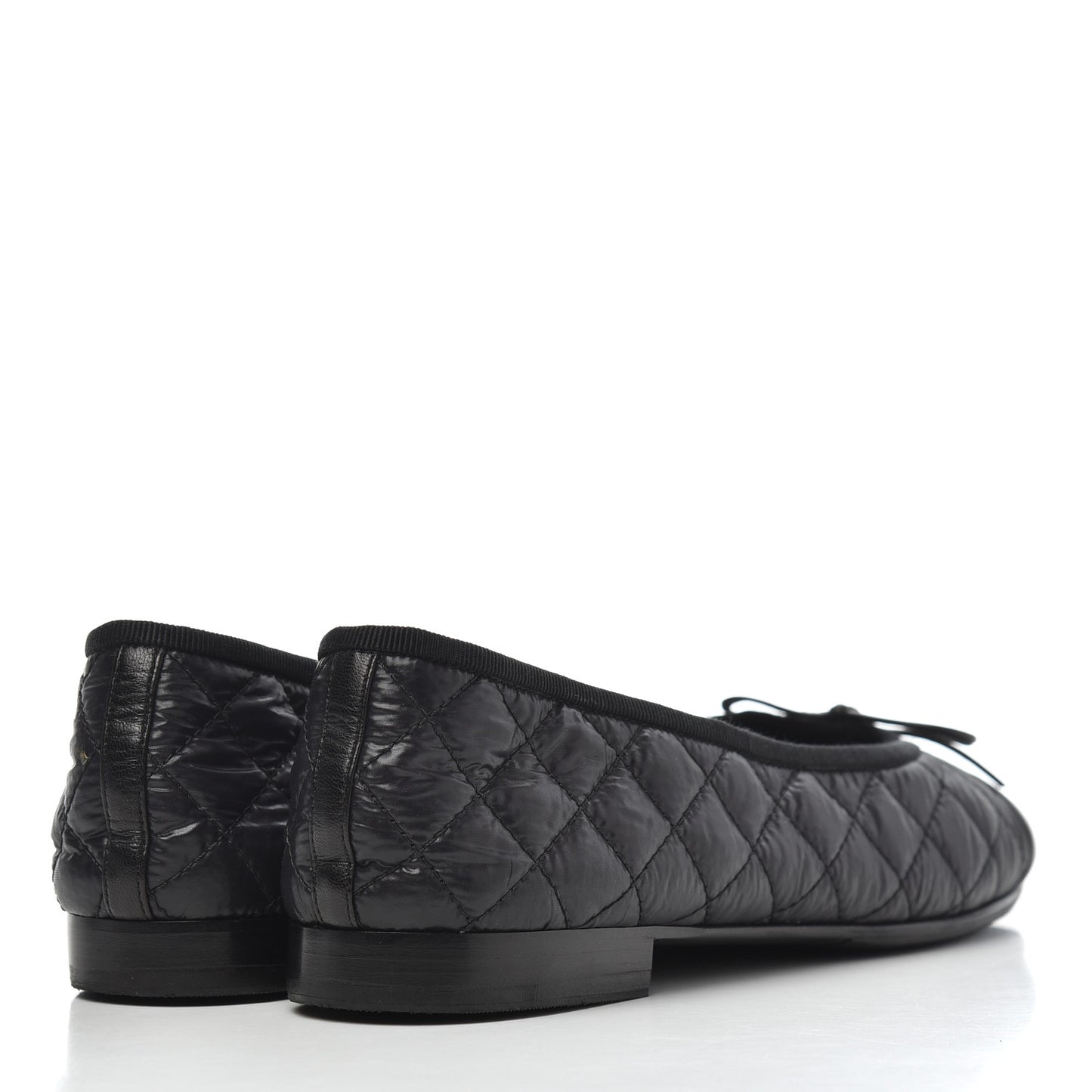 Nylon Quilted Cap Toe Ballerina Flats 41 Black