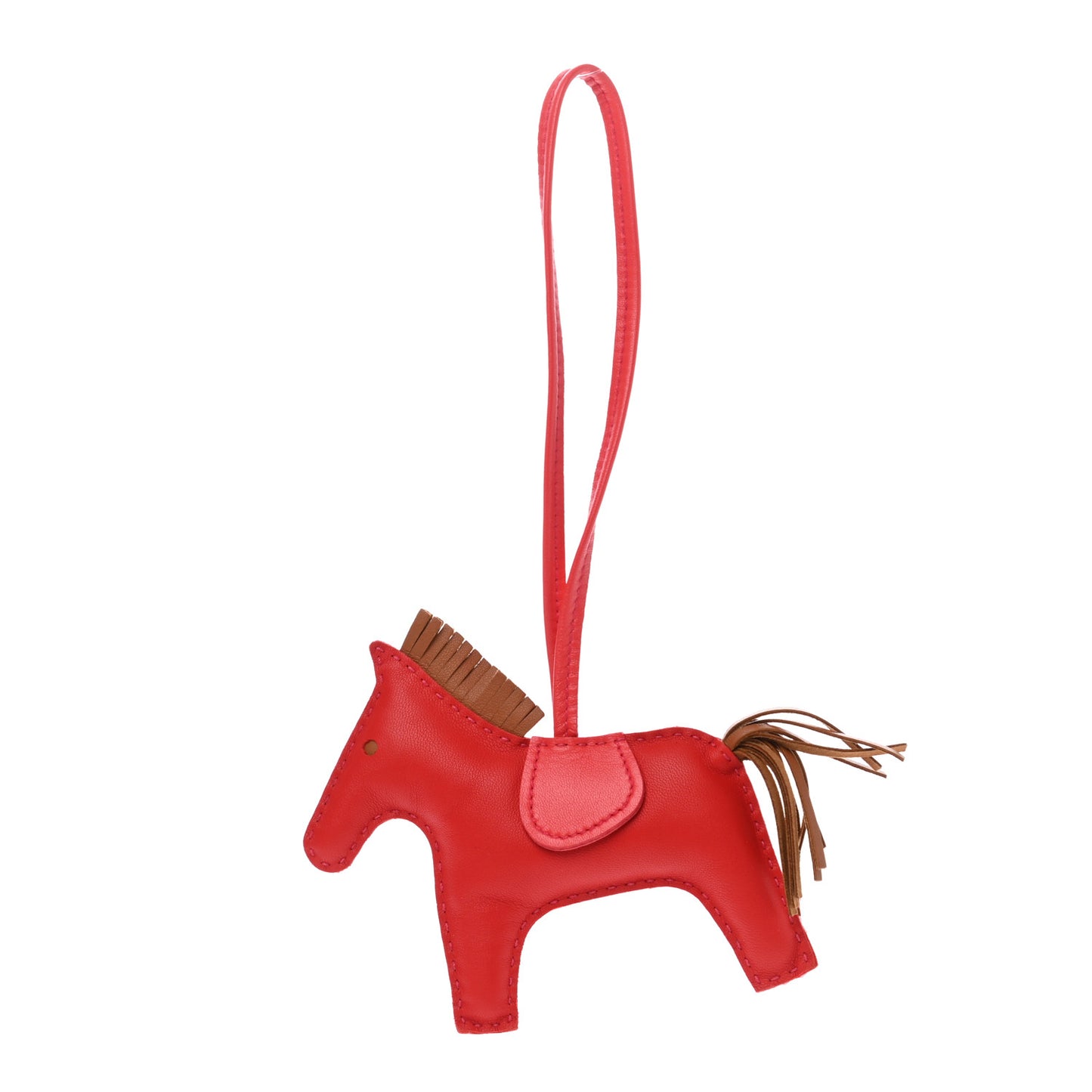 Milo Lambskin Grigri Rodeo Horse Bag Charm MM Rouge Indien Gold Bougainvillea