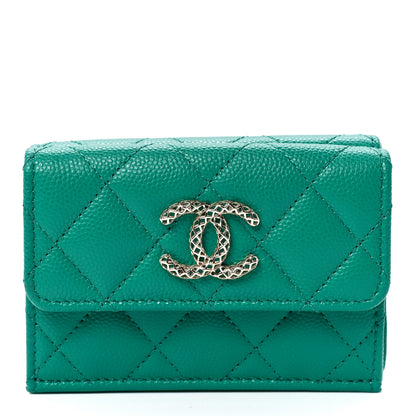 Chanel Caviar Metal Perforated Quilted Small CC Flap Wallet Green 1 of 15