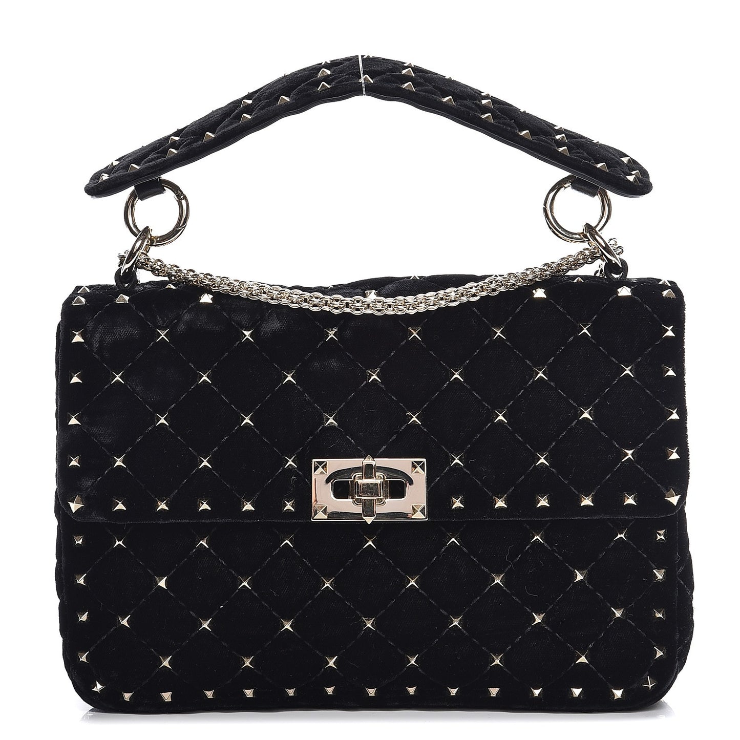 Velvet Medium Rockstud Spike Shoulder Bag Black