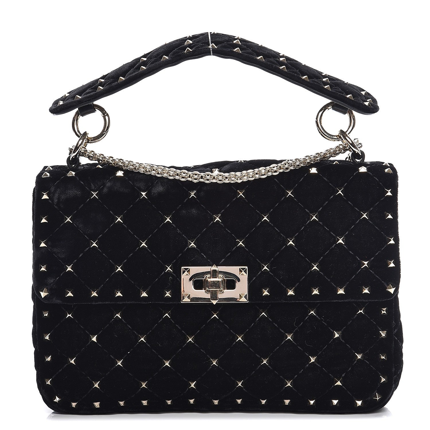 Valentino Garavani Velvet Medium Rockstud Spike Shoulder Bag Black 1 of 9