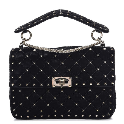 Valentino Garavani Velvet Medium Rockstud Spike Shoulder Bag Black 1 of 9