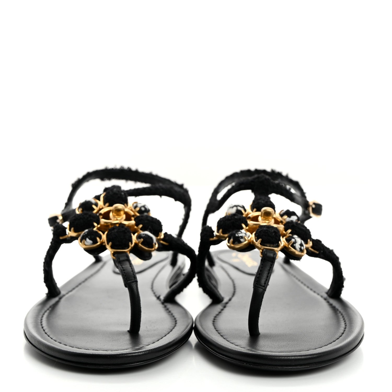 Chanel Tweed CC Turnlock Thong Sandals 39 Black 2 of 7