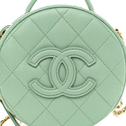 Chanel Caviar Quilted Small Round Vanity With Chain Light Green 8 of 11
