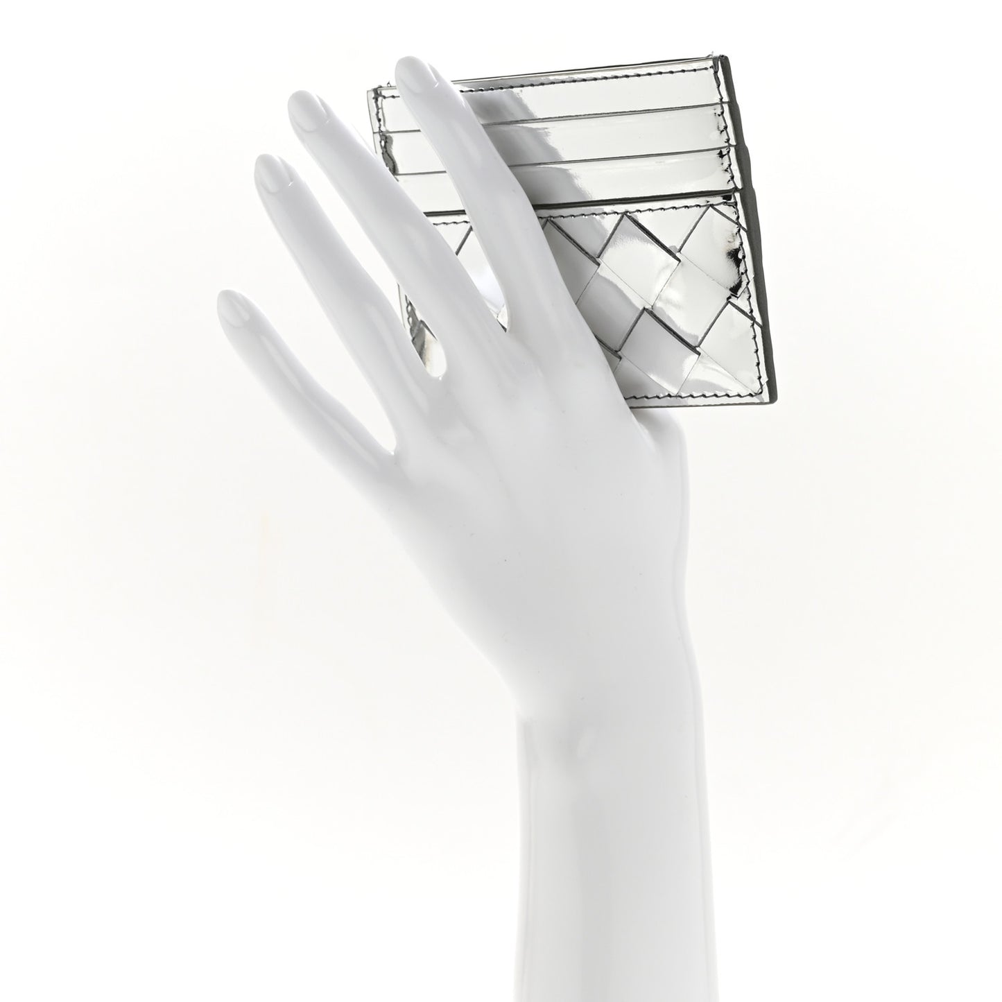 Mirror Laminated Nappa Intrecciato Card Holder Silver