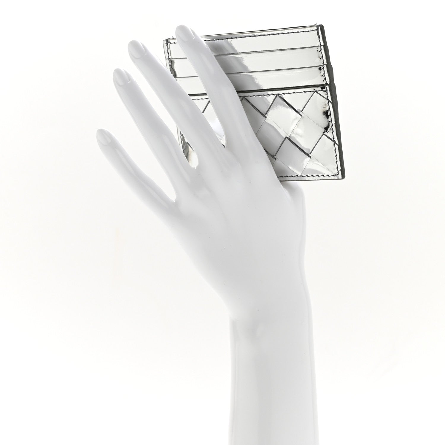 Bottega Veneta Mirror Laminated Nappa Intrecciato Card Holder Silver 2 of 9
