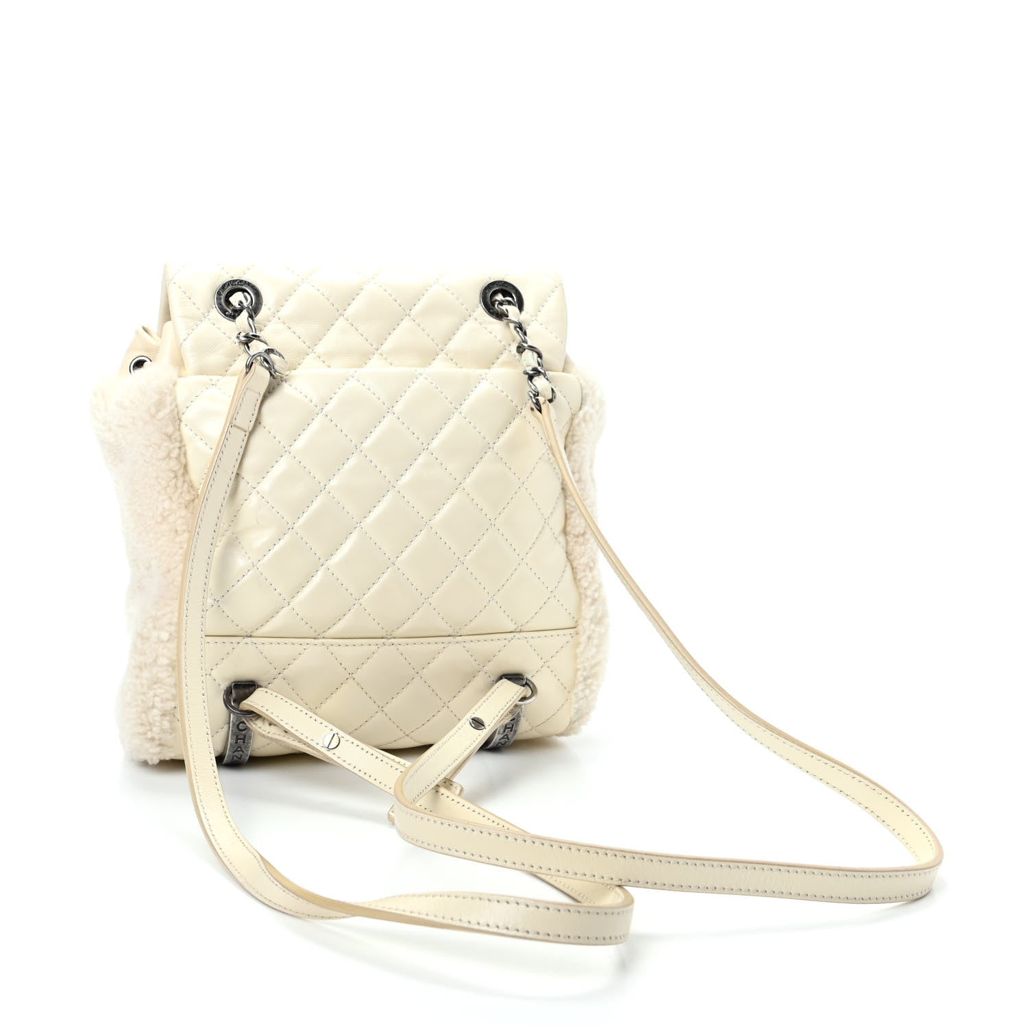 Chanel Glazed Calfskin Shearling Quilted Small Mountain Backpack Ivory 3 of 9