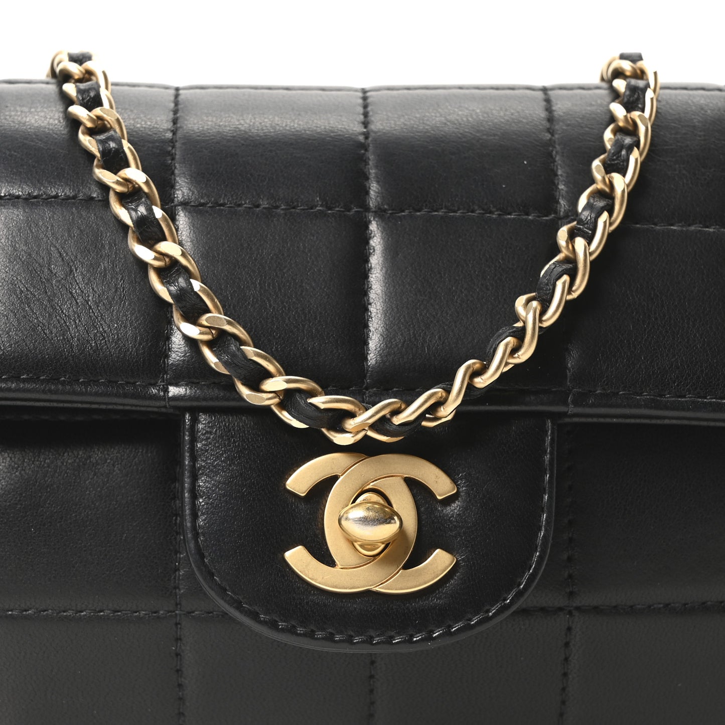 Lambskin East West Chocolate Bar Flap Black