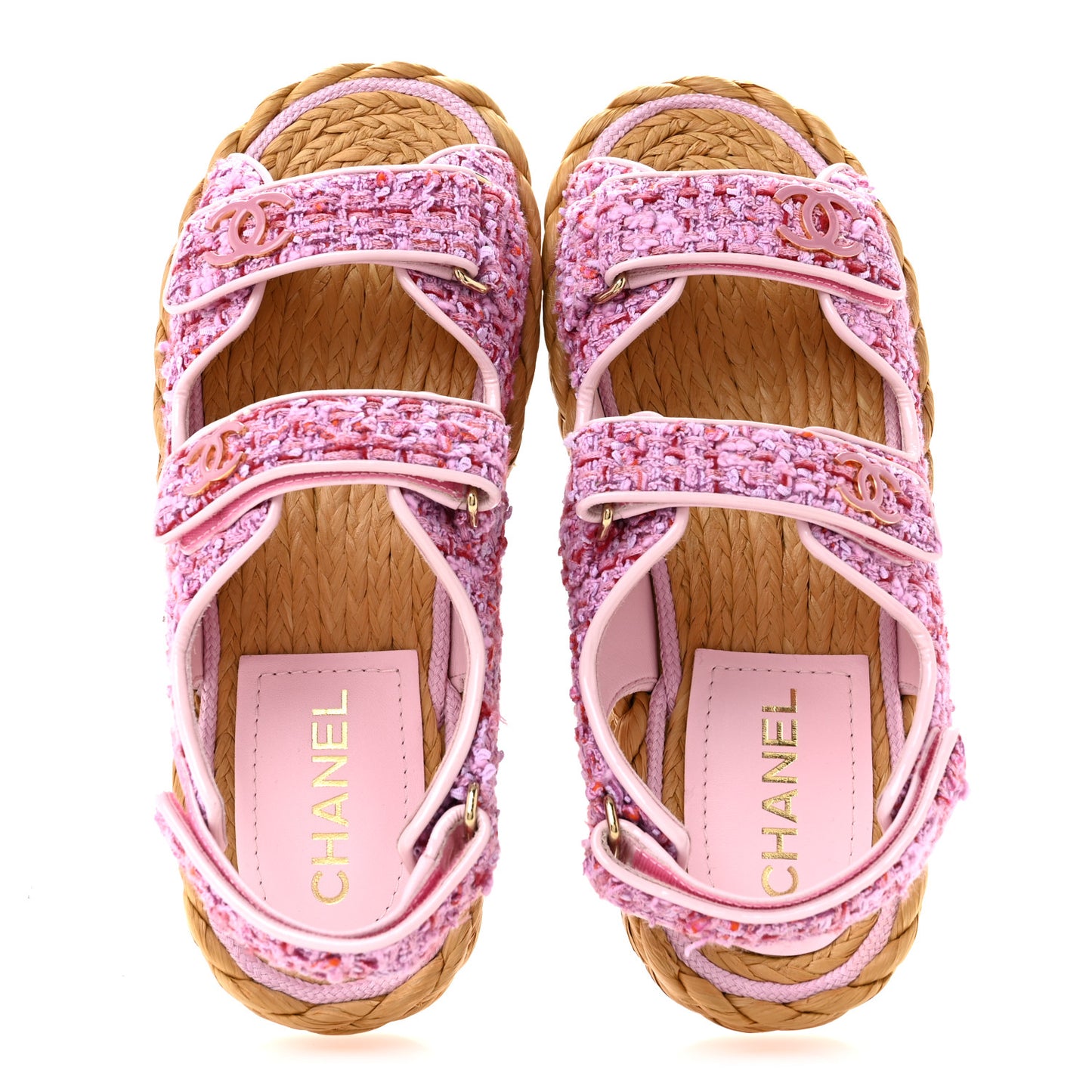 Tweed Patent Calfskin Velcro Dad Sandals 38.5 Light Purple Pink Red