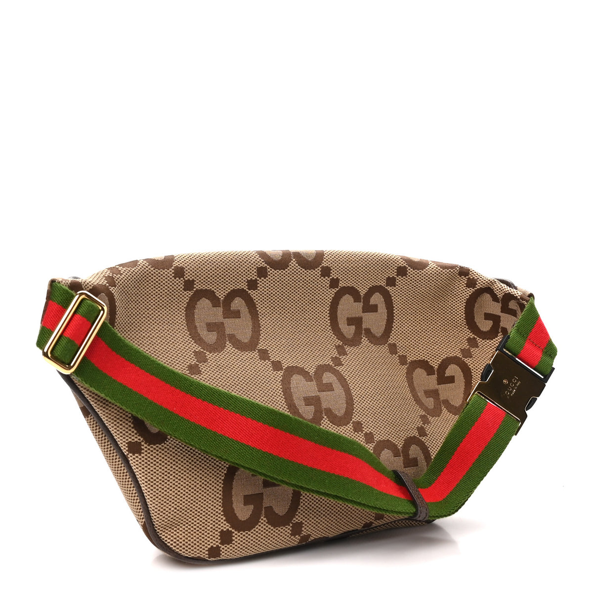 Gucci Monogram Jumbo GG Textured Dollar Calfskin Web Belt Bag Camel Ebony New Acero 2 of 9