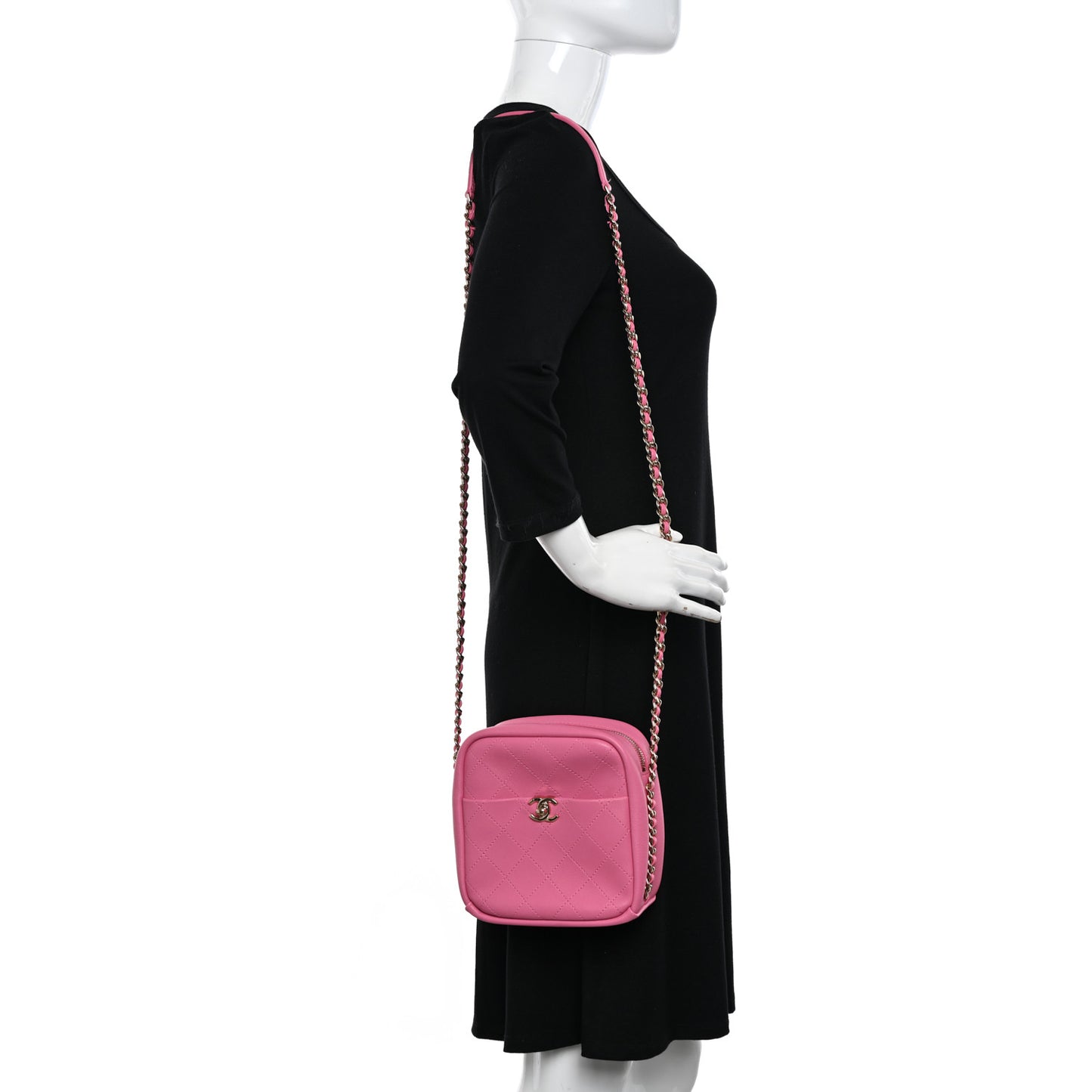 Goatskin Stitched Casual Trip North South Camera Case Pink