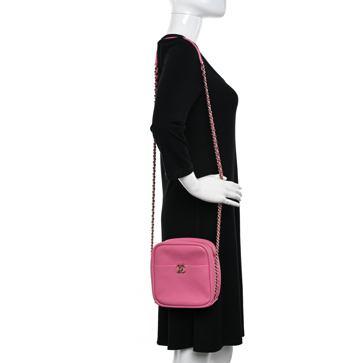Chanel Goatskin Stitched Casual Trip North South Camera Case Pink 2 of 10