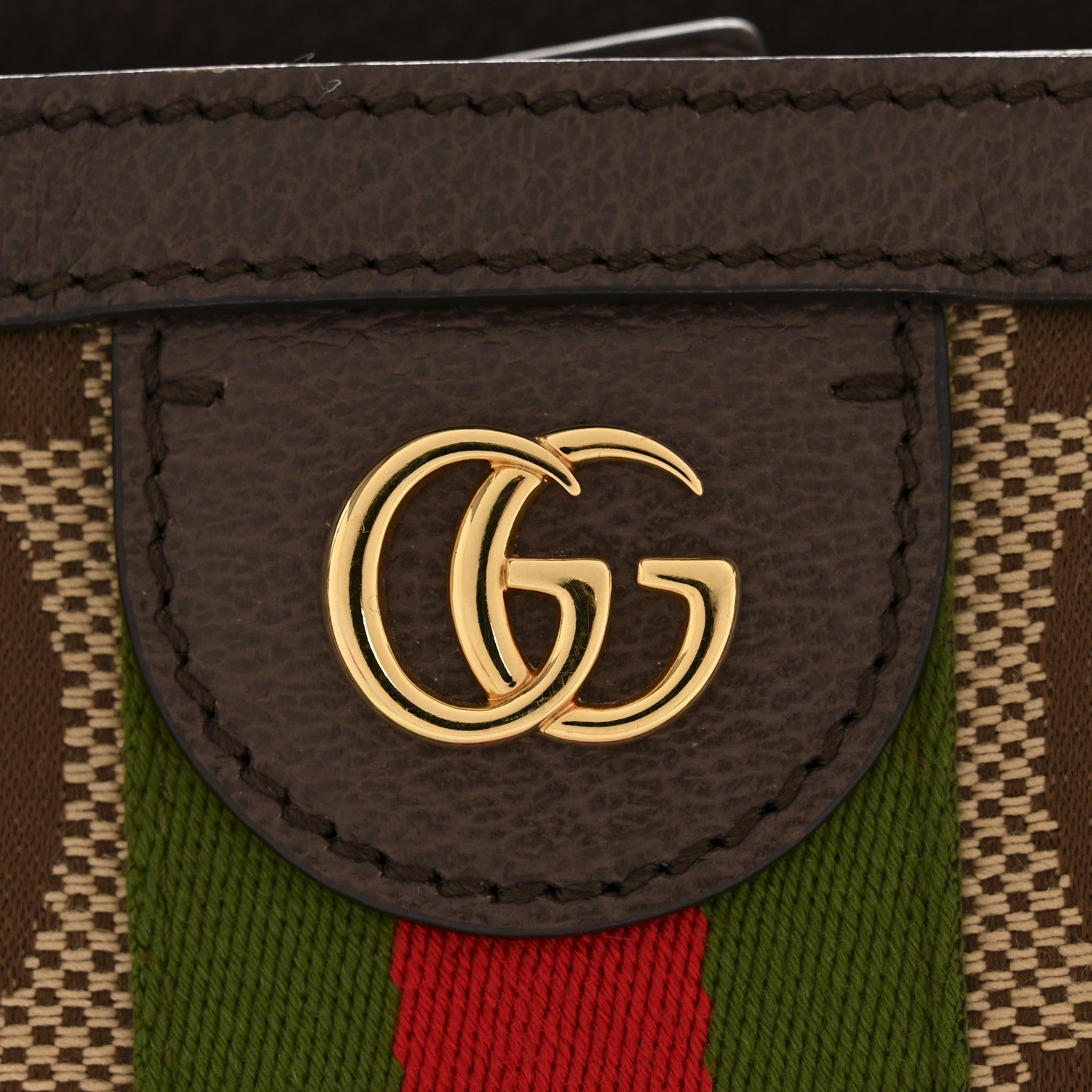 Gucci Monogram Jumbo GG Textured Dollar Calfskin Web Medium Ophidia Shopping Tote Camel Ebony 11 of 12