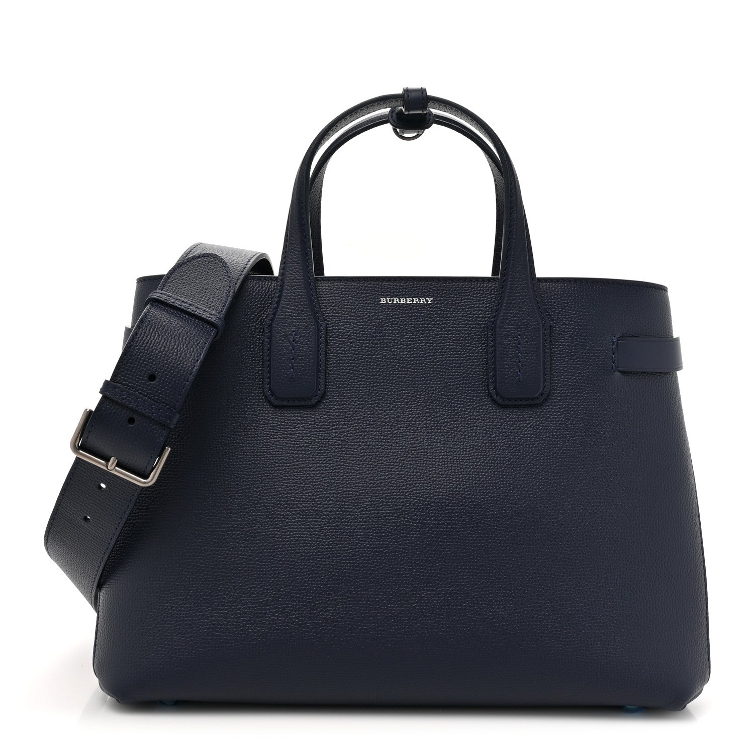 Burberry Derby Calfskin Vintage Check Medium Banner Tote Regency Blue 1 of 11